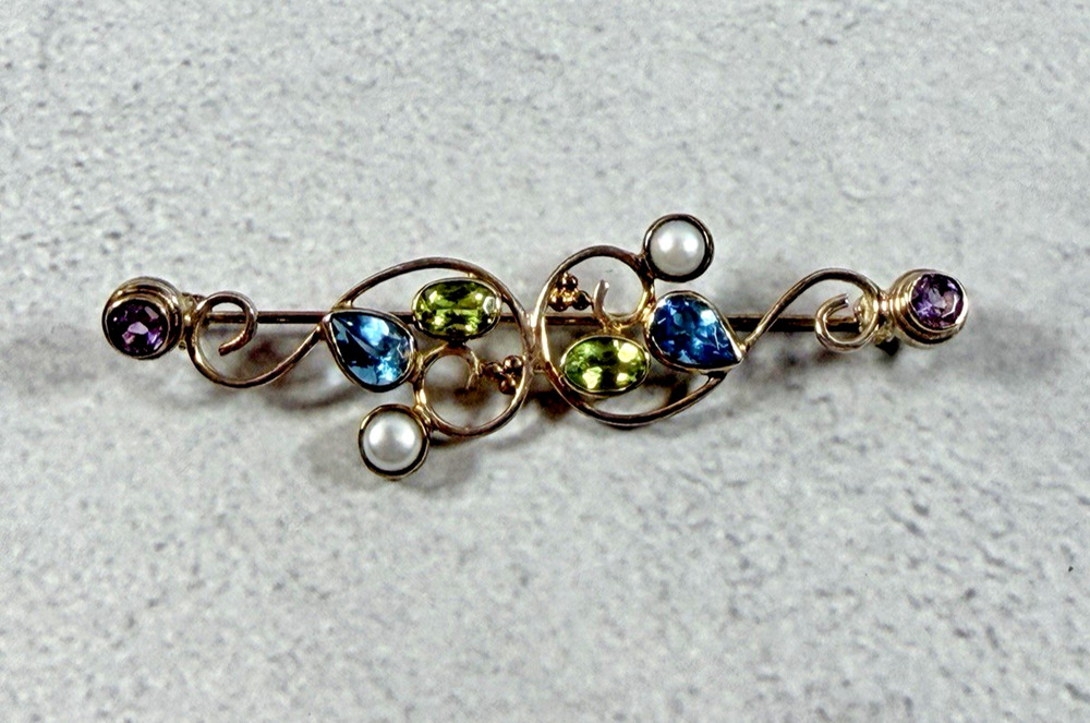 Vintage .925 Sterling Silver Pearl and Multi Stone Pin/Brooch
